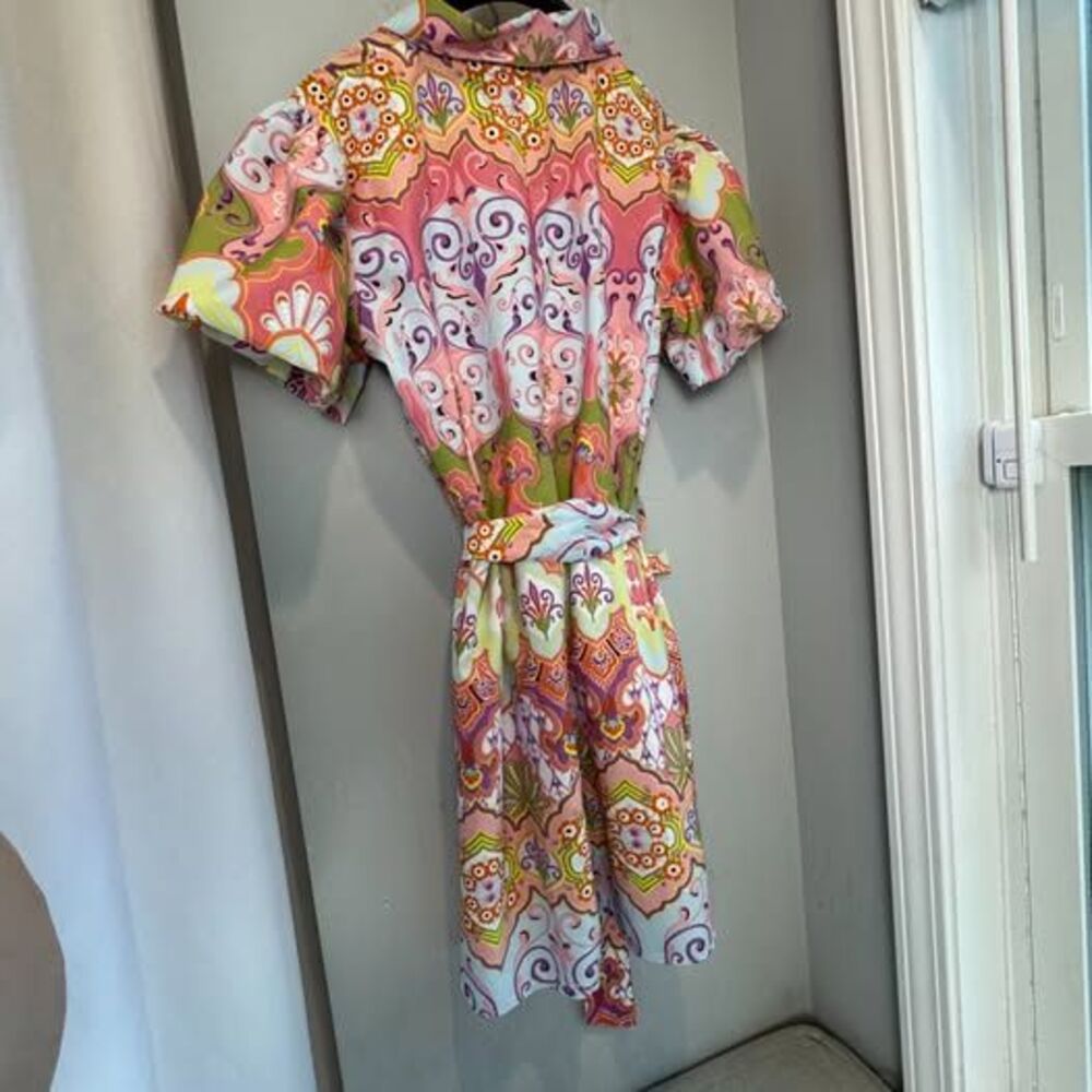 Her Destiny Floral Mini Dress L Puff Sleeve Belted Collared Button Front